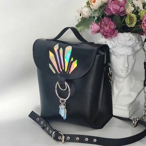 BOLSO NOIR CRYSTAL: Bolso de piel con asa superior, bandolera y cristales