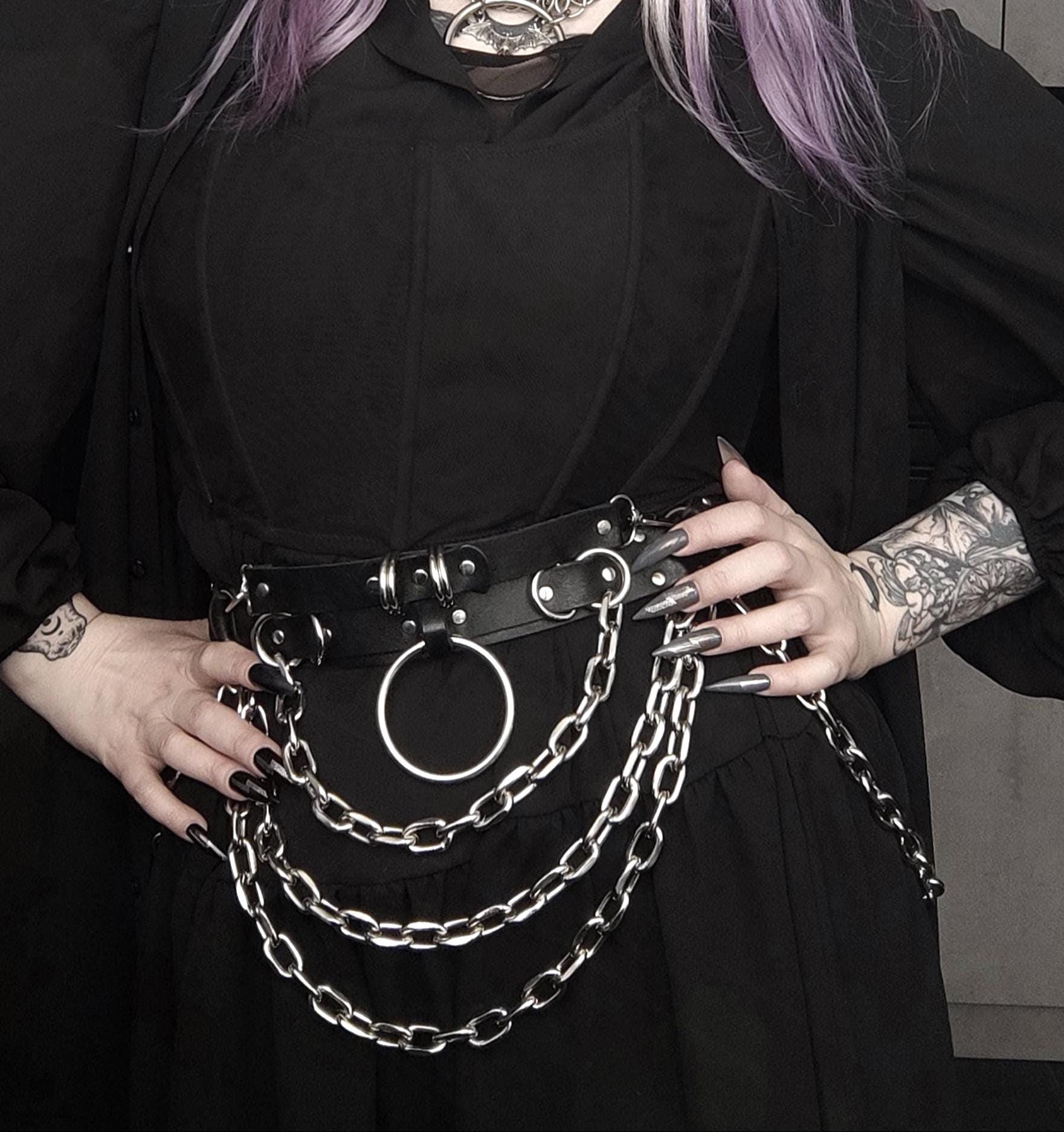 MASSIVE CHAIN BELT: Leather Gothic Belt With Chains, D-rings and 
