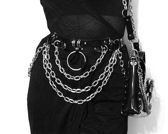 MASSIVE CHAIN BELT: Leather gothic belt with chains, D-rings and big O-ring