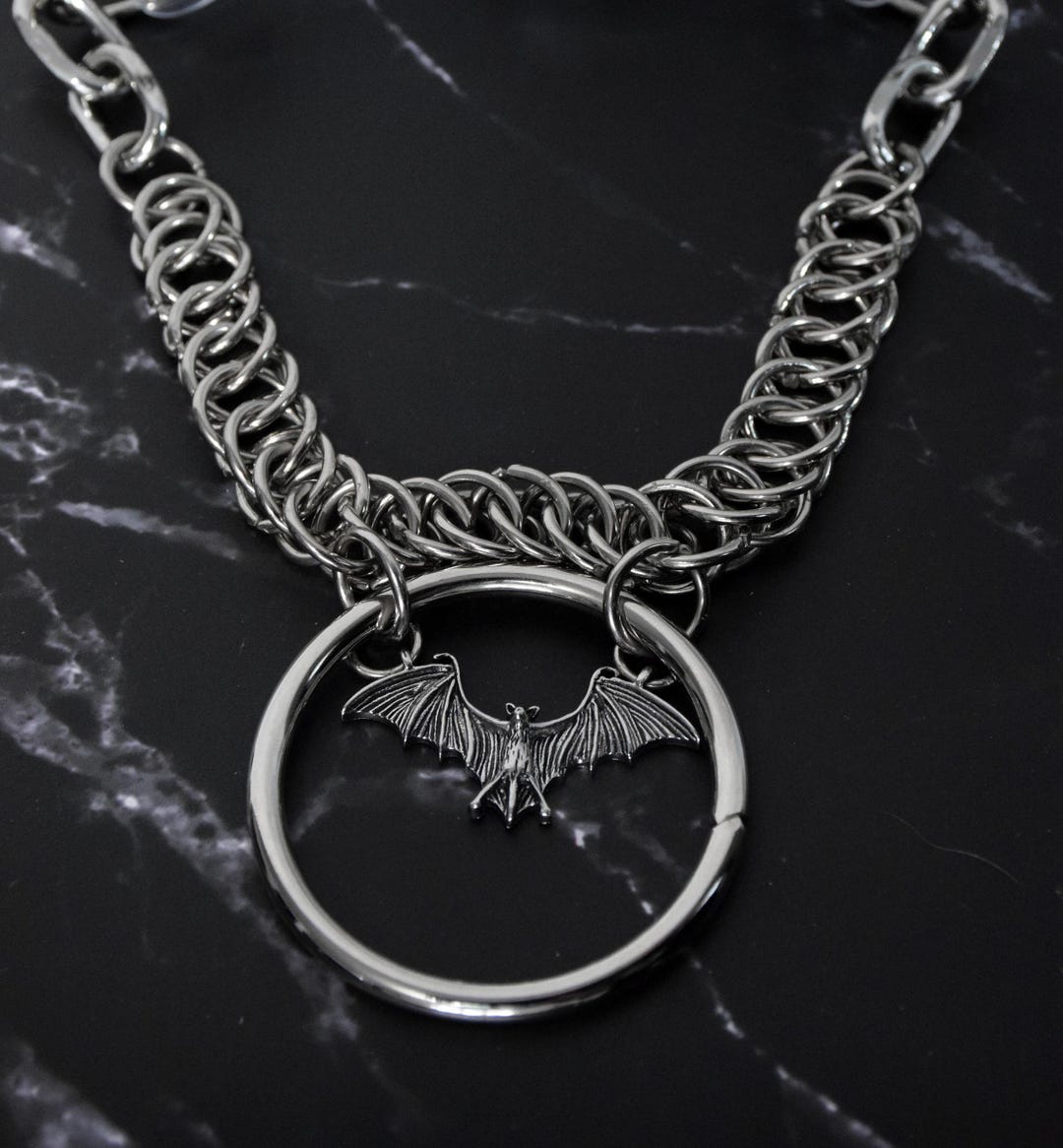 BAT CHAINMAIL Choker: Gothic Metal Bat Pendant, O-ring, PVC Strap - Etsy