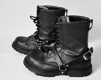 Leather Boot Harnesses with Rings: Adjustable Shoe Cuffs