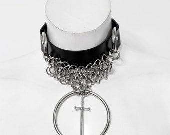 Gothic Leather Chainmail Choker – Snake Pendant, Punk Collar