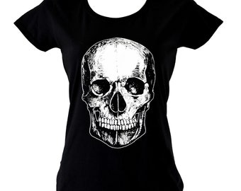 Skull T-Shirt: Women's Cotton black skull print Graphic Tee
