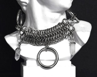 Chainmail necklace with rhinestone crystals and thick O-ring MAGURA CHOKER: