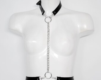 POISON Chain Harness: Leather & Nylon Collar - Unisex Body Jewelry
