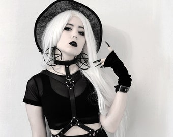 Arnés gótico de cuero para el pecho con collar para el cuello, unisex COVEN