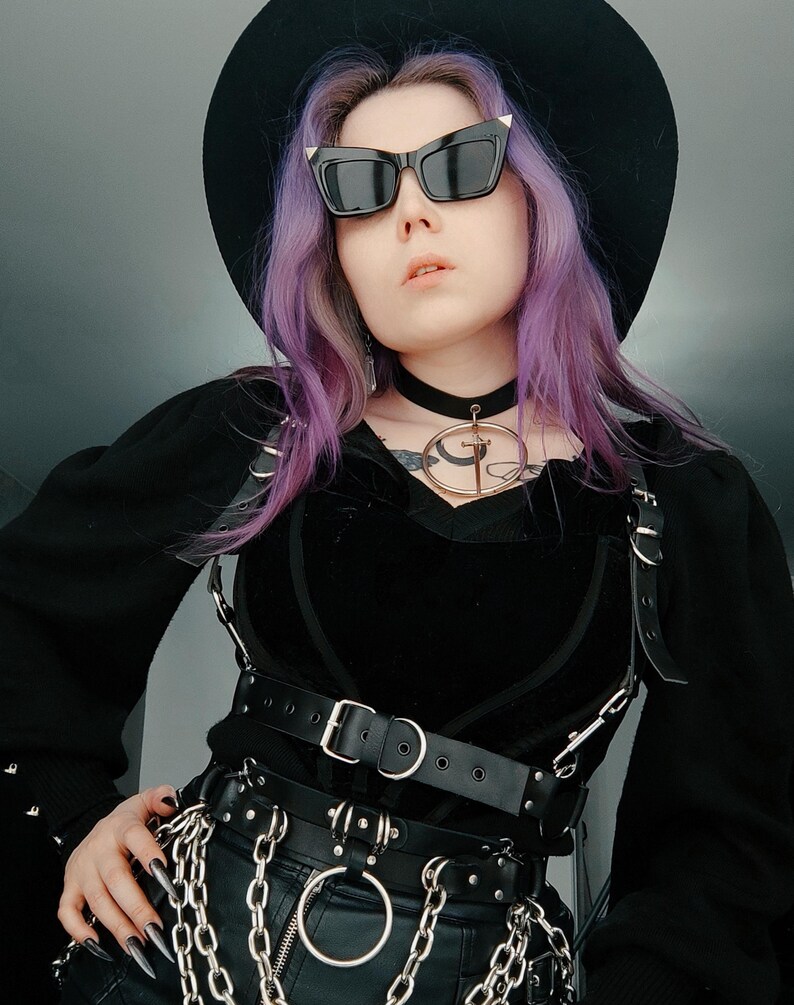 Leather gothic HARNESS: underbust pvc top with transformer straps NEPHILIM image 10