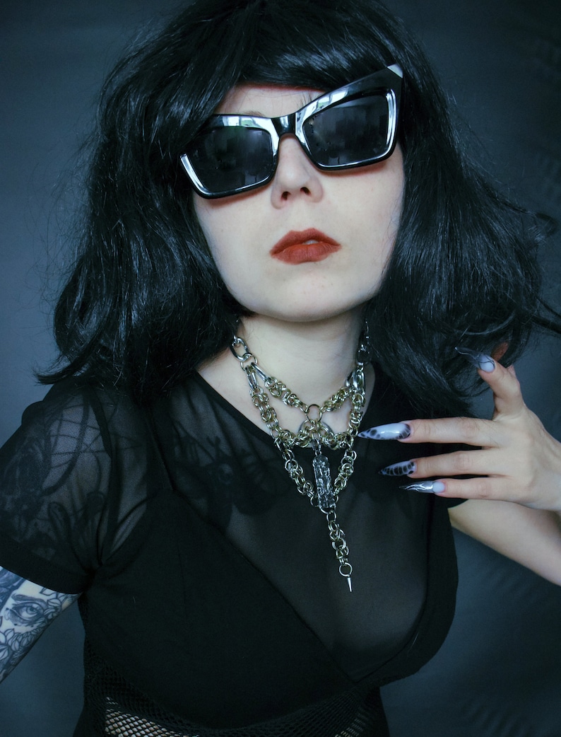 GEMINOS CHAINMAIL CHOKER: Chainmail Necklace With Metal Pendant, Spike