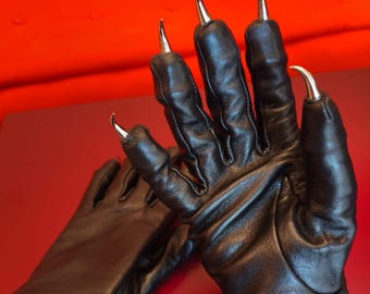 Cat woman Gloves with Steel Claws Talons Faux leather VEGAN – Cosplay Costume Accessory, Fetish/BDSM Party Gear