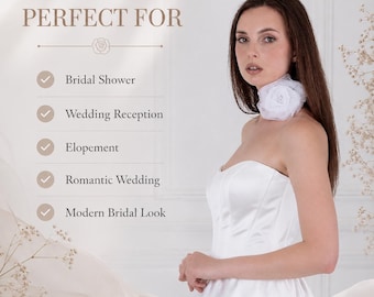 Collana girocollo con rose in tulle bianco: romantico accessorio floreale da sposa