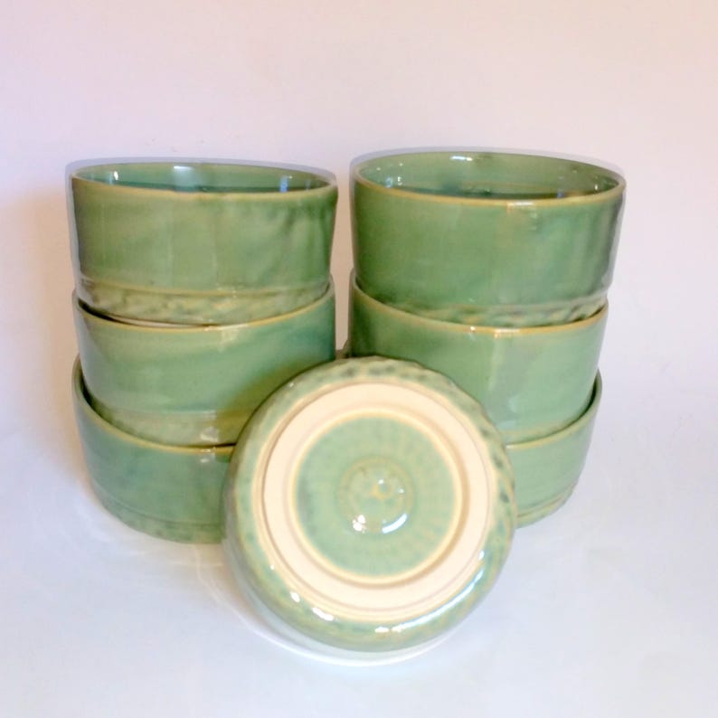 Oven Proof Prep Bowls Green Ramekins Wheel Thrown Pottery Dipping Bowls Microwavable and Dishwasher Safe Ready to Ship