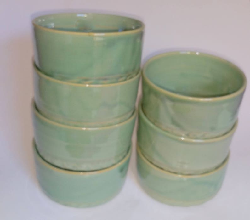 Oven Proof Prep Bowls Green Ramekins Wheel Thrown Pottery Dipping Bowls Microwavable and Dishwasher Safe Ready to Ship