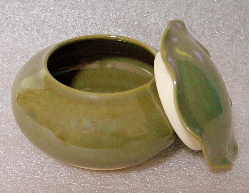 Sage Green Pottery Jar With Lotus Leaf Lid Perfect to Stash Etsy
