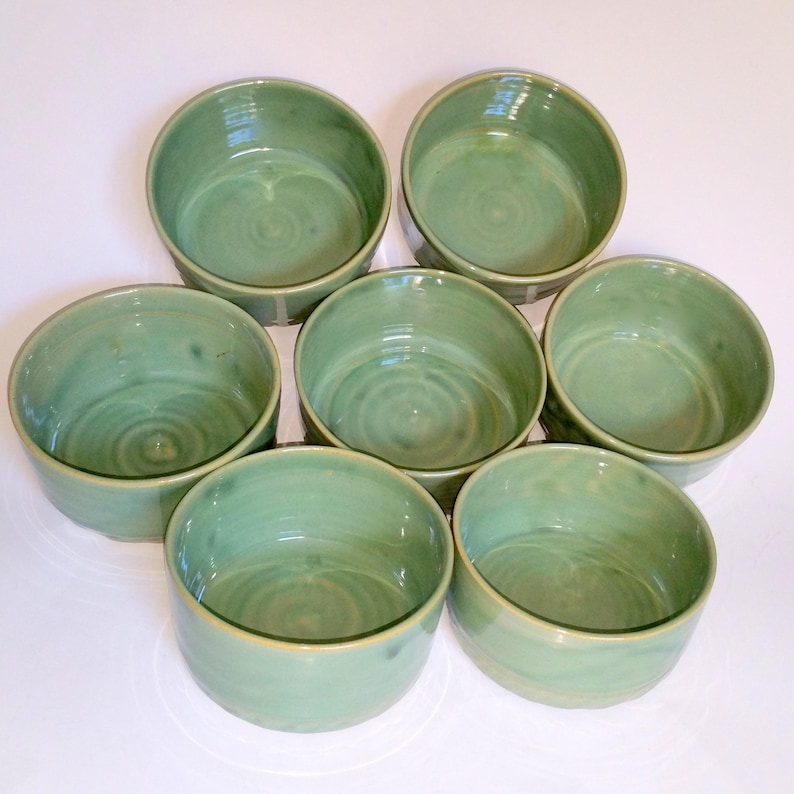 Oven Proof Prep Bowls Green Ramekins Wheel Thrown Pottery Dipping Bowls Microwavable and Dishwasher Safe Ready to Ship