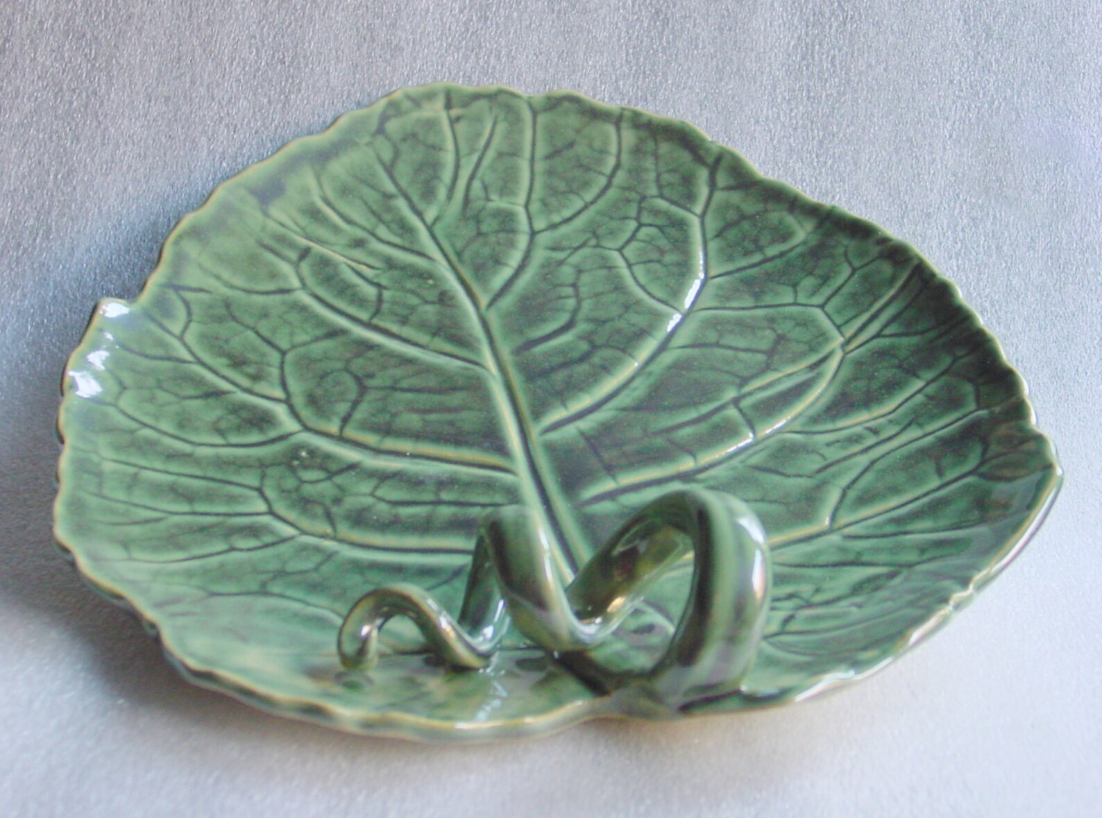 Glossy Green Leaf Shaped Pottery Serving Dish or Trivet Tray Etsy