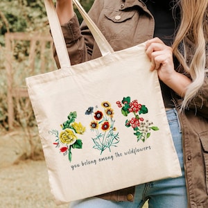 You Belong Among the Wildflowers Canvas Tote Bag | Watercolor Wildflowers Tote Bag | Consider Wildflowers Tote Bag | Wildflowers Quote