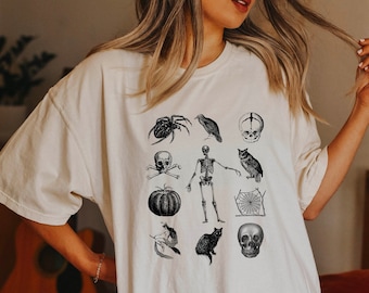 Cottagecore Halloween Shirt |  Womens' graphic shirt oversized | Retro Halloween Shirt | Halloween Shirt | Skeleton