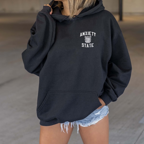 Das Original: Anxiety State Hoodie | Mental Health Hoodie | Angst-Shirt | Y2k Hoodie | Vintage College-Hoodie | Geschenk für psychische Gesundheit
