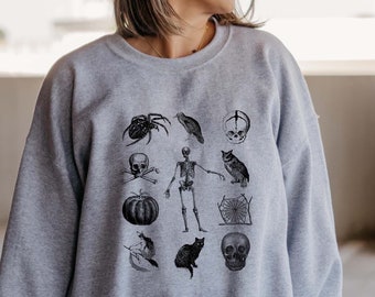 Cottagecore Halloween Sweatshirt | Skeleton Sweatshirt | Skull Sweatshirt | Retro Halloween | Black Cat | Pumpkin | Vintage Halloween
