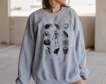 Cottagecore Halloween Sweatshirt | Skeleton Sweatshirt | Skull Sweatshirt | Retro Halloween | Black Cat | Pumpkin | Vintage Halloween