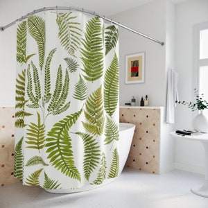 Fern Botanical Shower Curtain | Light Academia Cottagecore | Vintage Fern Decor | Eclectic Maximalist Bathroom Decor | Fern Bathroom Decor