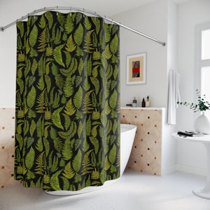 Moody Black Fern Botanical Shower Curtain | Dark Academia Cottagecore | Vintage Fern Decor | Eclectic Maximalist Bathroom Decor