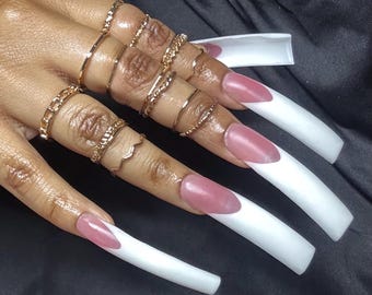 Witte French Tip XXXL Curve Volledige Cover Set Acryl Aandrukbaar