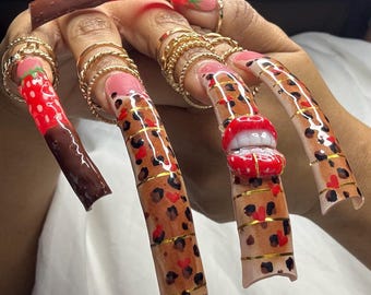 Valentines Day Press On - 5XL Cheetah Print -3D Strawberry Chocolate