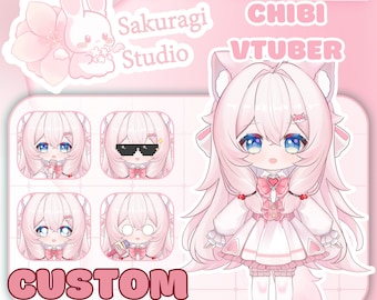 Custom Commission Chibi Vtuber Full Body Live2D model - Fully rigged, ready to use, Chibi Vtuber for streaming, 10 emotes included
