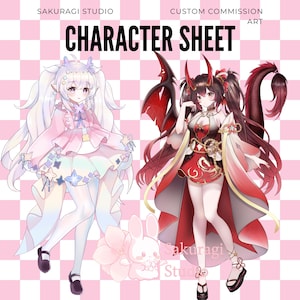 Custom Anime Character Art Sheet | Vtuber Model Design and Streamer Avatar | OC Illustration & Reference Sheet