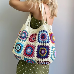 Crochet Granny Square Bag: Handmade Cotton Boho Tote