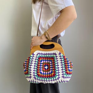 Crochet Clutch Bag, Crochet Bag, Handmade Crossbody Bag, Handcrafted Clutch with Wooden Clasp, Knitted Handbag, Evening Bag, Shoulder Bag