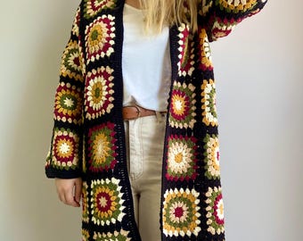 Handmade Crochet Granny Square Cardigan: Boho Knit Jacket