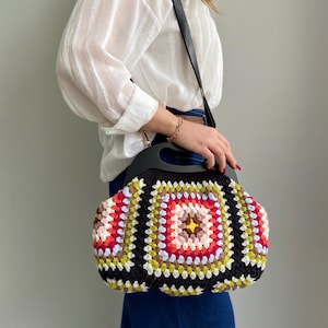 Handmade Black Crochet Clutch Bag: Boho Crossbody Purse