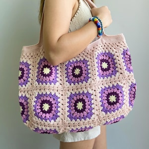 Boho Crochet Tote Bag: Handmade Granny Square Market Bag