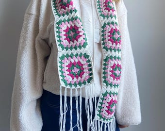Granny Square Crochet Scarf: Soft Cotton Winter & Autumn Accessory