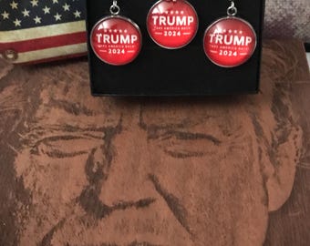 Trump 2024 Take America Back Necklace or Earrings | Stainless Steel and Glass Pendant Trump Necklace With or without earrings | Red or Blue