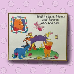 Vintage 90s Large Walt Disney Winnie The Pooh And Friends Framed Poster Lithiograph Retro Wall Hanging RARE
