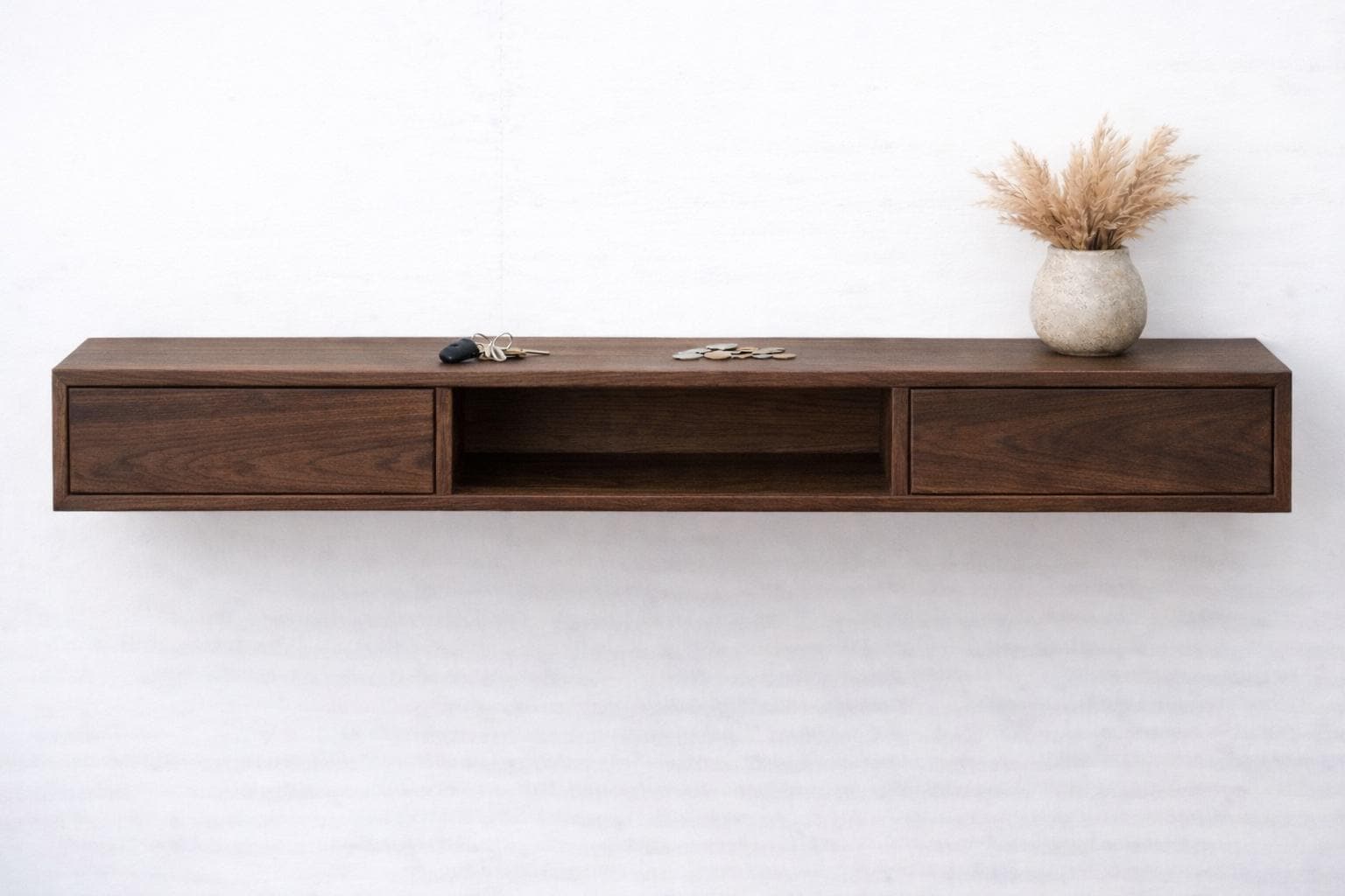 Floating Walnut Console – Solid Wood Wall Mounted Entryway Shelf ...