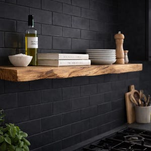 1 3/4" Thick Live-Edge Ambrosia Maple Floating Shelf | Solid Wood Wall Shelf with Brackets