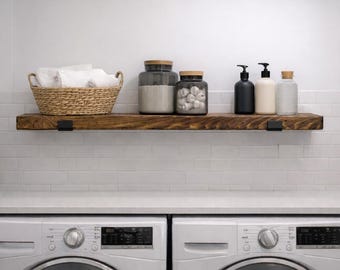 Thick Rustic Pine Floating Shelf | Handcrafted Solid Wood Shelf with Brackets
