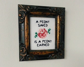 A Peony Saved is a Peony Earned - Floral Counted Cross Stitch Pattern Download