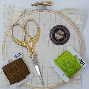 Owl Needle Minder - Green Brown Silly Owl Magnetic Embroidery Needleminder