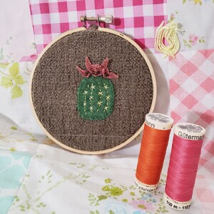 Finished embroidery applique - barrel cactus prickly pear flower