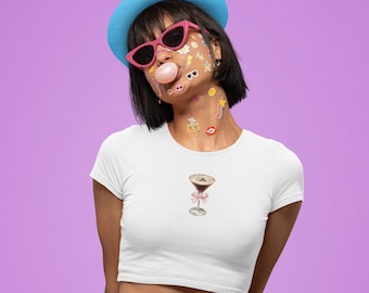 Espresso Martini Pink Bow Graphic Baby Tee - Y2K Crop Top