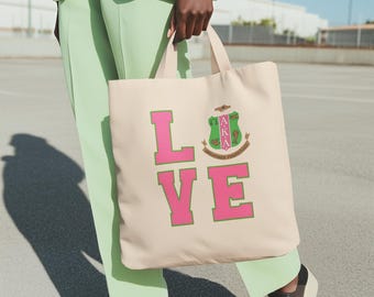 AKA Sorority Tote Bag: Pink & Green Shield Logo - Alpha Kappa Alpha Gift