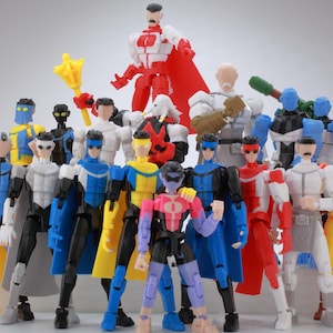 Low Poly Polygon 3D Printed Dynamic Figurines - Omni-man, Invincible, Immortal, RexSplode, Atom Eve