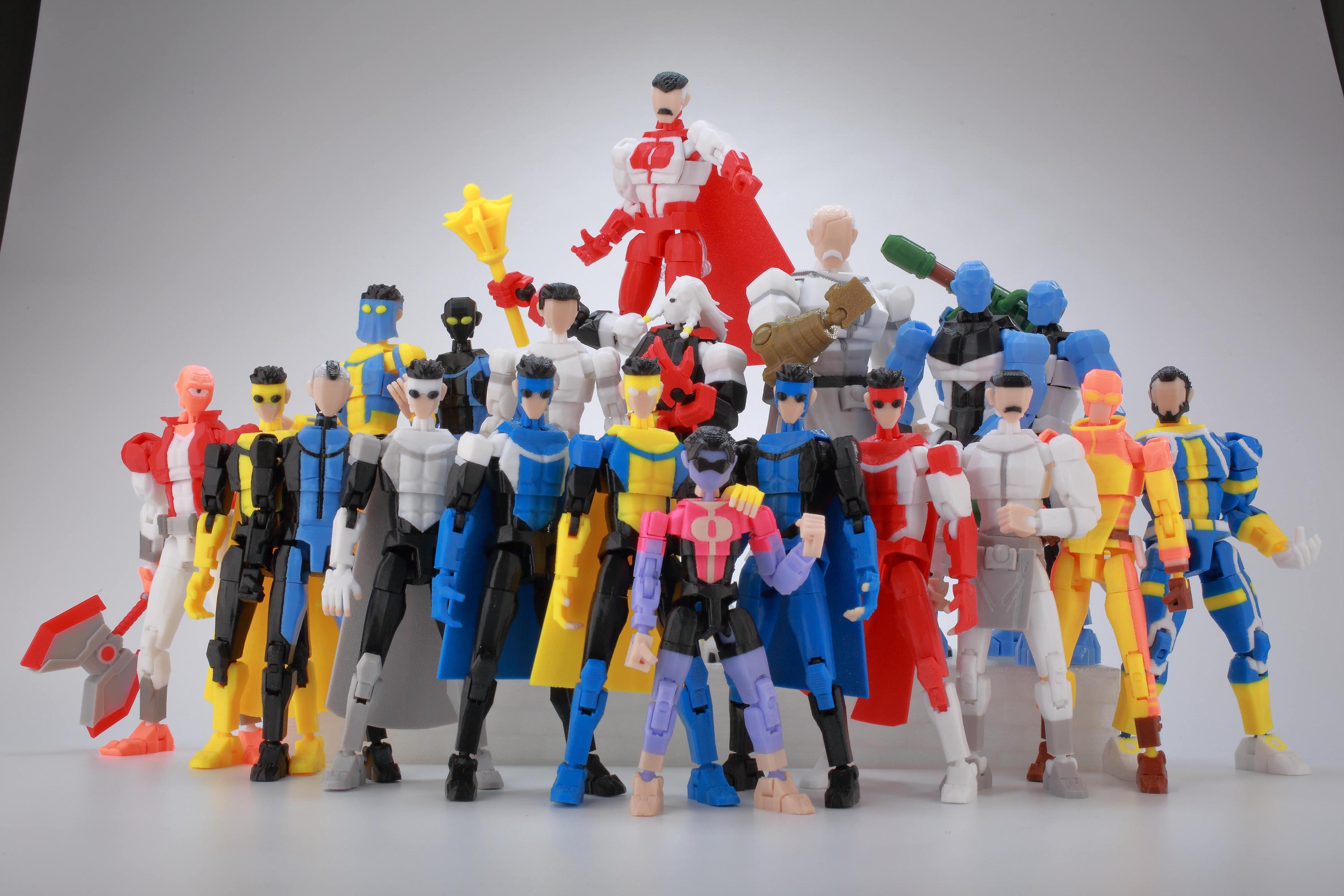 Low Poly Polygon 3D Printed Dynamic Figurines - Omni-man, Invincible, Immortal, RexSplode, Atom Eve