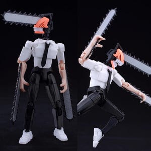 Low Poly Polygon 3D Printed Dynamic Figurines - Chainsaw Man