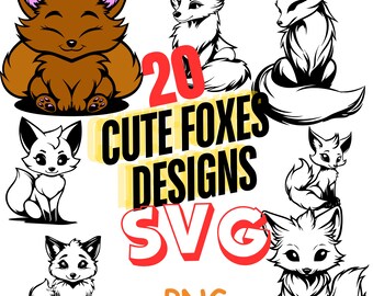 Cute Fox Designs, High-Resolution PNG, SVG (Digital Download)